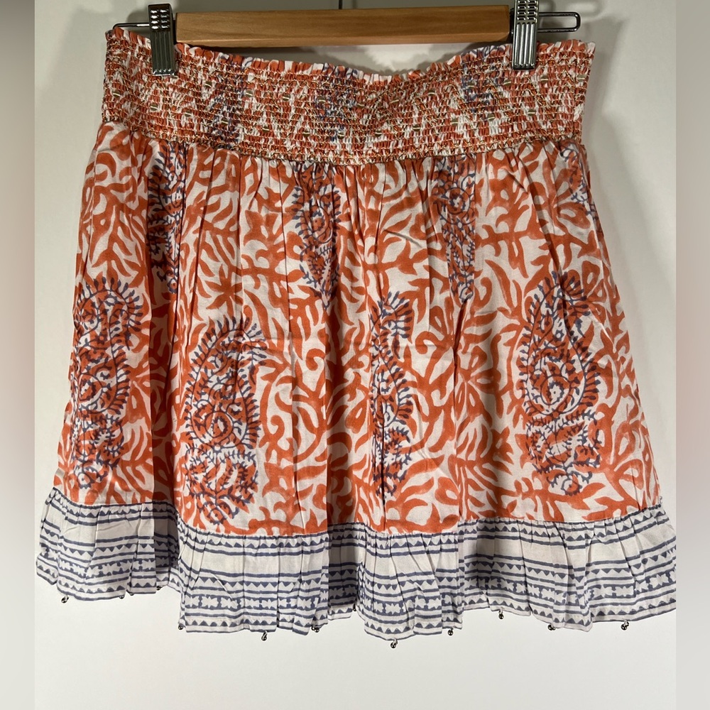 Orange and Blue Smocked Bubble Mini Skirt